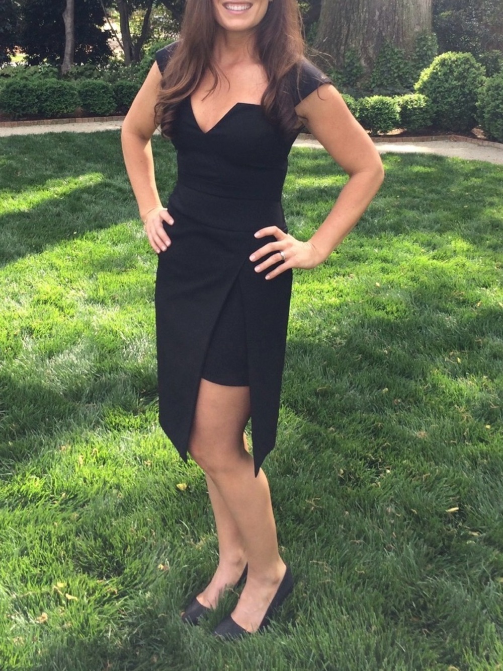 BCBGMaxAzria Black Asymmetrical Cap-Sleeve Wrap Dress